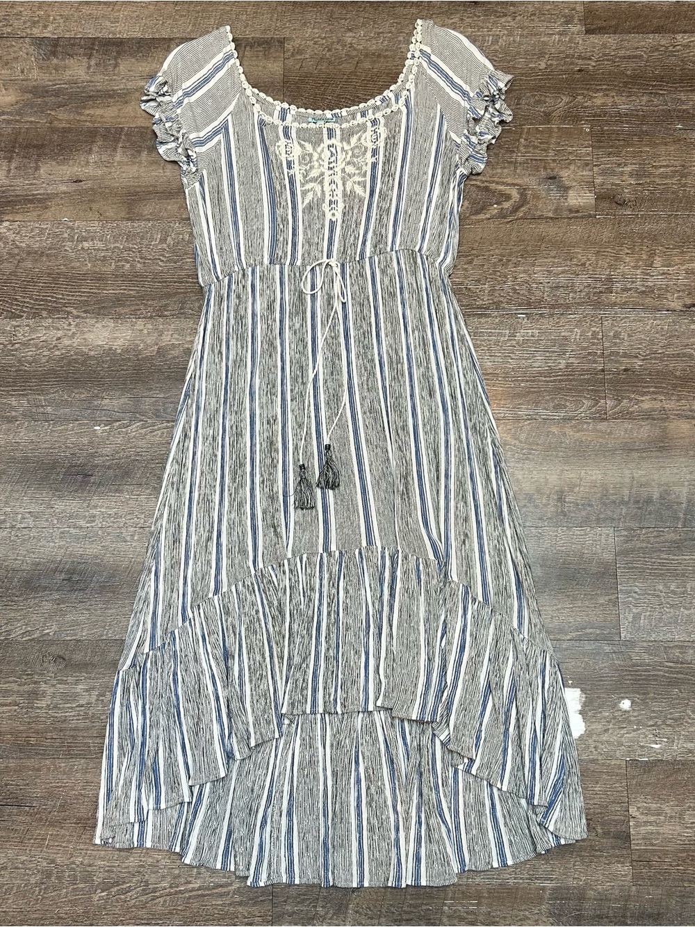 Nostalgia Blue and White Striped High-Low Midi Dress